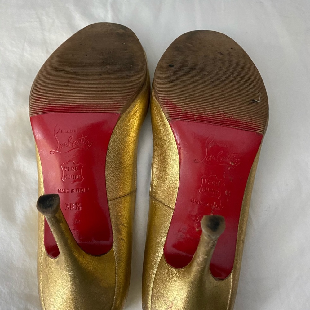 Christian Louboutin gold metallic open toe pump